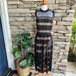 Anthropologie foxiedox Melina Lace Midi Dress Black Sleeveless semi sheer